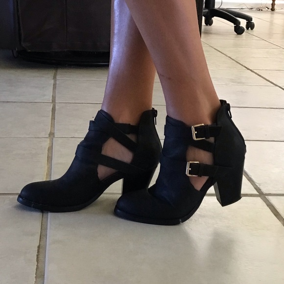 JustFab Shoes - Black, Strappy, Heeled Booties